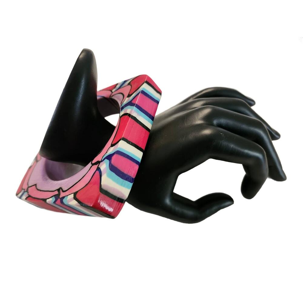 Vintage Pink Purple Polymer Clay Chunky Square Bangle Bracelet
